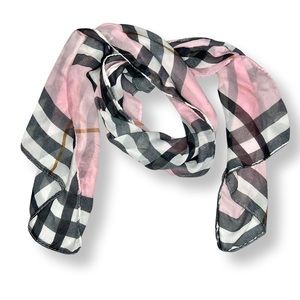 Large Pink Plaid Lightweight Sheer Neck Scarf